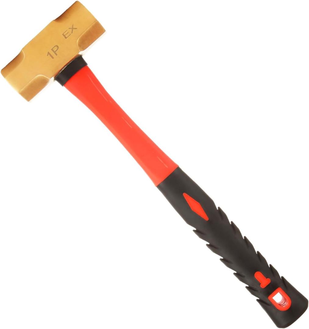 QTLCOHD 1 lb Brass Hammer, Fiberglass Sledge Hammer with Handle, Non-Sparking, Die-Forge, 11"