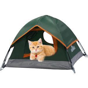 ASFANES Camping Cat Tent, Outdoor Waterproof Cat Or Small Dog House 21.6x21.6x14.9'', Army Green, S.(The Pole has Been Improved).
