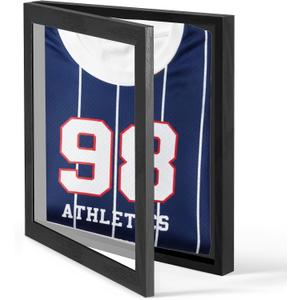 SHENLIU 13" x 13" T Shirt Display Frame, 1" Depth of Usable Space Shadow Box Black Wood T-Shirt Frame Wall Mount Display Case for T-Shirts Jerseys Memorabilia