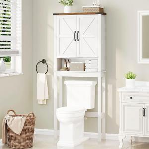 Over The Toilet Storage Cabinet, Farmhouse Over Toilet Bathroom Organizer with 2 Barn Doors, Narrow Above Toilet Storage Cabinet, Behind Toilet Bathroom Organizer (Rustic White) Over The Toilet Storage Cabinet, Farmhouse Over Toilet Bathroom Organizer with 2 Barn Doors, Narrow Above Toilet Storage Cabinet, Behind Toilet Bathroom Organizer (Rustic White)