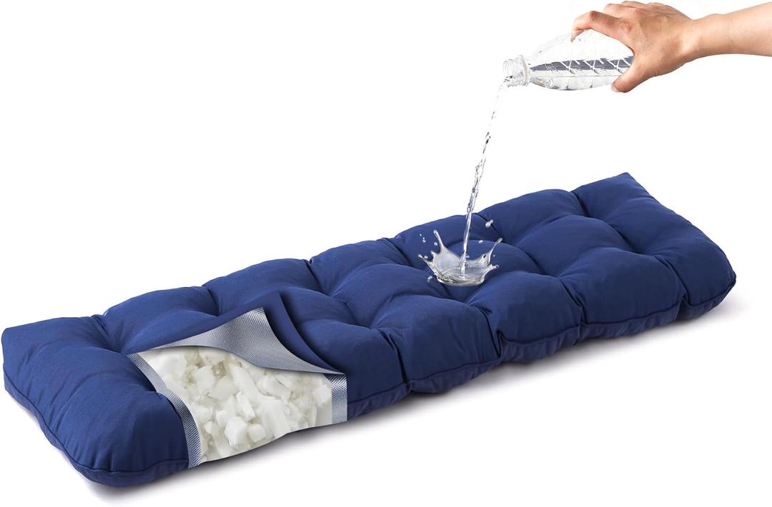 Bench Cushion for Outdoor Furniture, 48x18x5 Inch, Waterproof Outdoor Bench Cushion, Tufted Bench Seat Cushion, Fade-Resistant Bench Pillow, Patio Bench Pad for Outdoor/Indoor Chair, Navy Blue