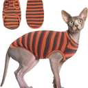 BRKURLEG Sphynx Hairless Cats Shirt Puppy Clothes Soft Cotton T-Shirts Cute Cats Pajamas Cat Stripes Vest Pet Clothes, Round Collar Vest Kitten Shirts, (Red Stripes, M) (Medium)