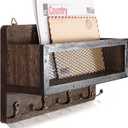 ADIIL Mail and Key Holder for Wall Decorative, Wooden Wall Mount Key Rack Hanger Organizer with 4 Double Key Hooks, Rustic Home Decor for Entryway Hallway, Brown