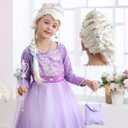Elsa Dress for Girls Purple Princess Costume for Kids Cosplay with Wig for Halloween Party (Purple)