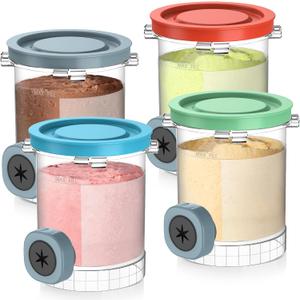 QVN 4 Pack for Ninja Swirl Pints, Creami Containers Compatible with NC700 Series Swirl Creami Maker & Soft Serve Ice Cream Maker - Dishwasher Safe & Freeze Safe