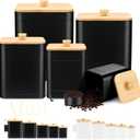 Buryeah 5 Pcs Kitchen Canisters for Countertop with Labels Airtight Metal Containers Coffee Tea Sugar Flour Jars with Spoon Farmhouse Big Food Storage Set for Kitchen(Black)