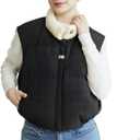 Women's Winter Outerwear Vests Crop Puffer Vest Lightweight Sleeveless Padded High Stand Collar Jacket (Black, S)