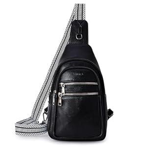 YEWSEA 8L Sling Bag For Women Men Backpack Crossbody Fanny Pack Travel Shoulder Bags Purse Handbag Gifts For Her PU Leather Black
