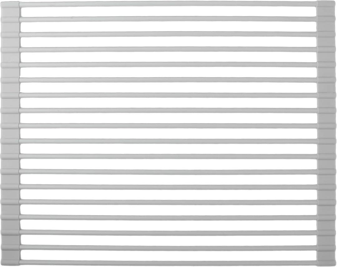 Roll up Dish Drying Rack Silicone Wrapped Stainless Steel 17in x 13in, Grey