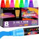8 Colors Window Chalk Markers, Jumbo Liquid Erasable Painting Marker for Glass Washable Blackboard, 15mm 3 in 1 Nib Thick Tip, Big Chalkboard for Graduation School Art Cars Bistro Mirror Poste Auto