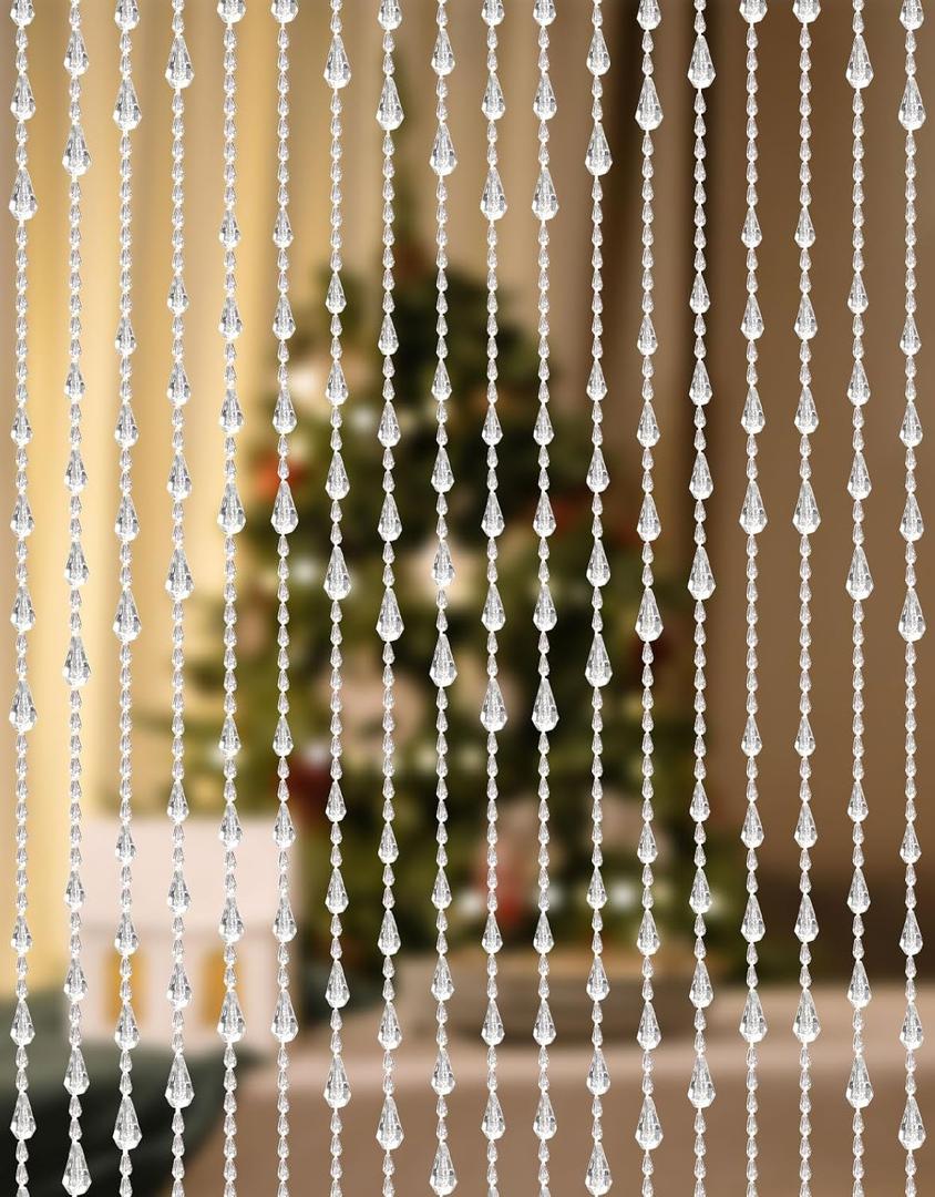 Crystal Beaded Curtain for Doorway, Wave Pattern 45 Strands Clear, 35.5"W x 79"L