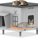 Indestructible Heated Cat House for Outdoor Cats in Winter, 100% Waterproof & Weatherproof Heated Cat House for Outside, Fully Insulated Feral Cat Shelter for Outdoor Barn Strays, 17.7 x 17 x 17.5 in