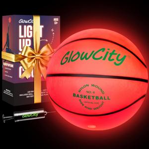 GlowCity Glow in The Dark Basketball - Sizes 5, 6, 7 Light Up Ball for Kids, Teens & Adults - Red Glow for Outdoor Games - Sports Birthday Gifts Ideas for Boys Ages 6 7 8 9 10 11 12 13 14