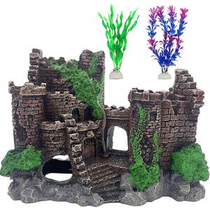 Aquarium Resin Castle Decoration,Ancient Design Fish Tank Ornaments Betta Hideout Stone Cave Accessories for Shrimp Turtle Guppy Crabs (3Pcs)