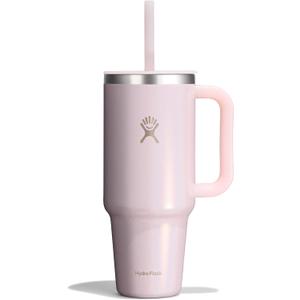 Hydro Flask Travel Tumbler with Handle, Lid and Straw - Insulated Stainless Steel in 40 Oz Glimmer Pink