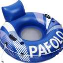Pool Float Adult, Inflatable River Tube Float, River Tubes for Floating Heavy Duty with Mesh Bottom, Comfortable Backrest & 2 Cup Holders & Durable Grab Handles,450 lbs Weight Capacity (Blue and Grey)