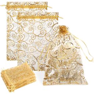 50 Pcs Organza Bags 5"X 8" Gold Gift Bags Small Mesh Bags Drawstring Jewelry Gift Bags Gold Breathable Tulle Mesh Jewelry Bags with Drawstring Small Candy Bags for Gifts Wedding Favor Makeup Jewelry