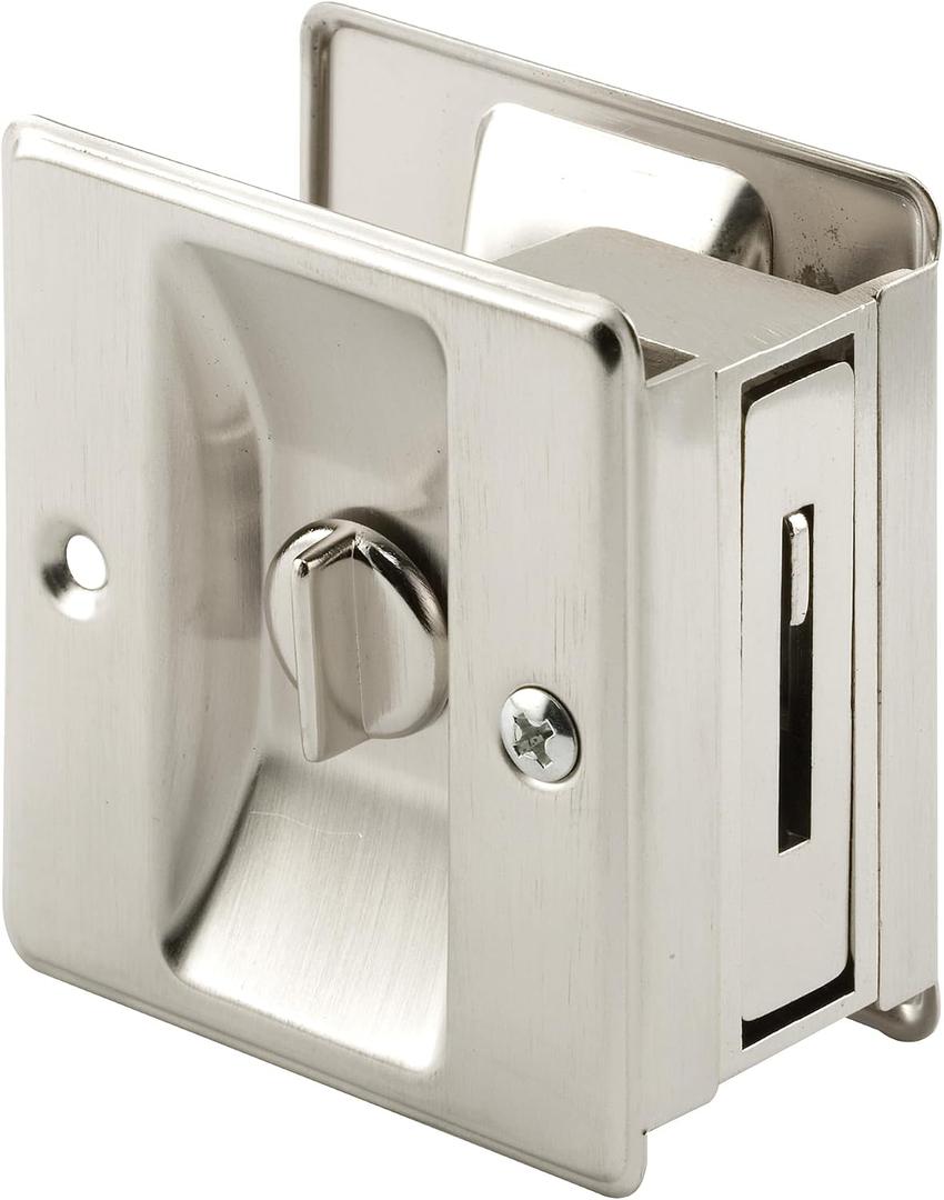 Prime-Line N 7239 Pocket Door Privacy Lock with Pull - Replace Old or Damaged Pocket Door Locks Quickly and Easily Satin Nickel (Single Pack)
