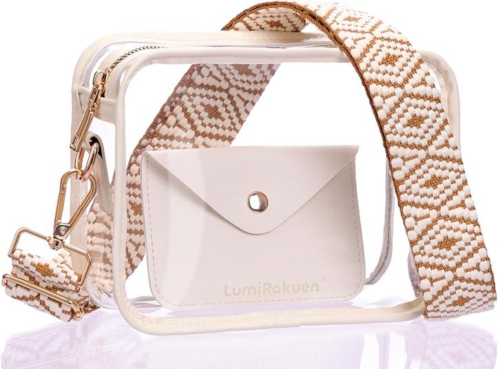 Clear Crossbody Purse Stadium Approved, 3-in-1 Small Bag with Guitar Strap & Pouch, Fits 12x6x12 Policy Concerts