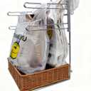 T-shirt shopping bag rack and dispenser, grocery store counter plastic bag rack with a nice wicker basket base, transforms cluttered shopping bags into a neat and easy-to-use storage solution