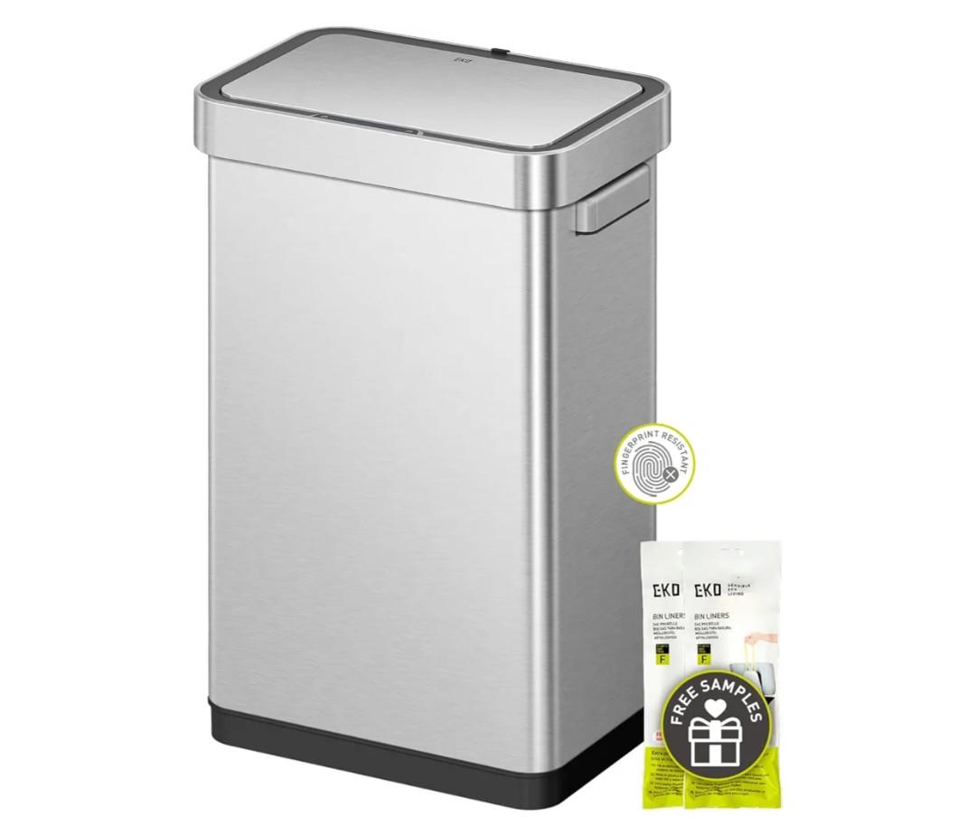 EKO Deluxe Mirage-T 50 Liter / 13.2 Gallon Touchless Rectangular Motion Sensor Trash Can or Recycling Bin, Matte Stainless Steel Finish