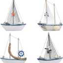 BUYGOO Mini Sailboat Model Decoration - 4-Piece Wooden Miniature Sailing Boat Home Decor Set