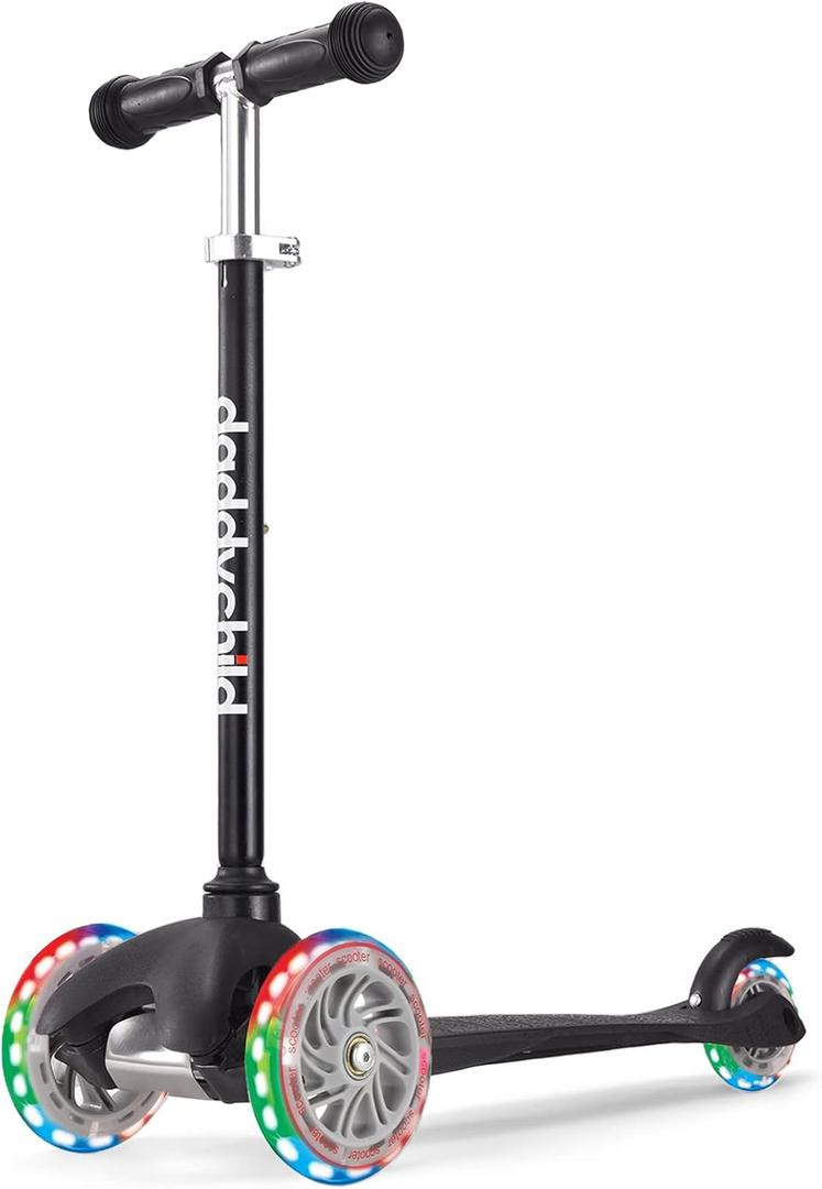 3-Wheel Kick Scooter for Kids Ages 3-8 Lean-to-Steer Toddler Scooter with Extra Wide Light Up Wheels, 4 Adjustable Heights, Foldable Scooters for Boys & Girls, Max Weight 110lbs