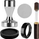 51mm Tamper Espresso Accessories Kit, Coffee Espresso Tamper Set with Wdt Tool, Espresso Tamper Mat, Espresso Dosing Funnel, 51mm Espresso Puck Screen, Coffee Tamper Espresso Barista Tools (Silver)