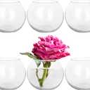 Set of 6 Clear Glass Vases, 4.7 W x 3.5 H, Round Candle Holders, Bubble Bowl, Flower Vases with Sponge Brush, Decorative Centerpieces for Wedding Home Decor