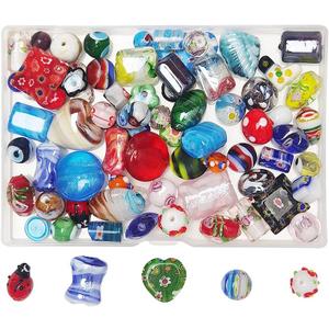 Chenkou Craft 50PCS Glass Beads for Jewelry Making Adults, Big Small Bulk for Crafts Lampwork Murano Bead for Bracelets Necklaces Crafting Supplies + 1pc Plastic Box (Mix)