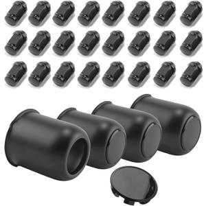 4-Pack Trailer Push Through Center Caps and Trailer Wheel Lug Sets - 3.19in Wheel Center Caps Matte Black Wheel Cover Stainless Steel Hub Cap with 24 Black Capped 1/2-20 Lug Nuts for Truck RV