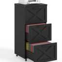 Halitaa 3 Drawer Tall File Cabinet with Wheels, Farmhouse Vertical Filing Cabinet Fits Letter/A4 Size, Rolling File Cabinets Wooden Printer Stand for Home Office, Black
