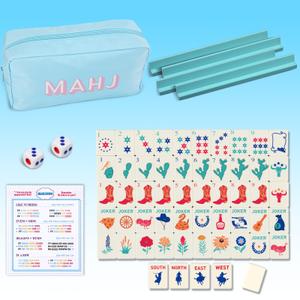 Soulchen Mini American Mahjong Tile Set Include 160 0.8 Inch Mahjong Tiles 2 Dice 4 Wooden Rulers 1 Accessory Bag 4 Beginner Rule Cards(Cowboy)