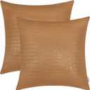 BRAWARM Faux Leather Pillow Covers 18 X 18 Inches, Tan Leather Pillow Covers Pack of 2, Crocodile Leather Decorative Throw Pillows for Living Room Couch Bed Sofa Home