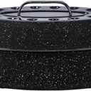 Granite Ware 15-Inch Covered Oval Roaster, 10 Lb Capacity - Enamel Steel Cookware, Dishwasher Safe & PFOA-Free, Even Heat Distribution for Roasting Poultry, Meat, or Vegetables (Speckled Black)