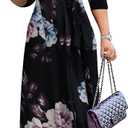 Yajedo Womens Casual Summer Maxi Dress Plus Size Sexy Wrap V Neck 3/4 Sleeve Sundress with Pockets (Black, XL)