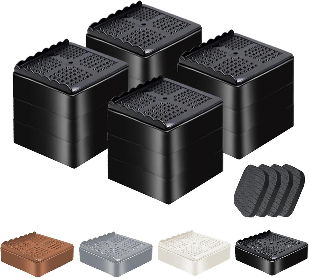 Furniture Risers Heavy Duty Adjustable Bed Risers Blocks Lift 4, 3, 2 inches for Couch, Sofa, Table, Desk, Chair Legs, Refrigerator, Washing Machine Support up to 4000 pounds (Black 4 Pack, 3 inch)