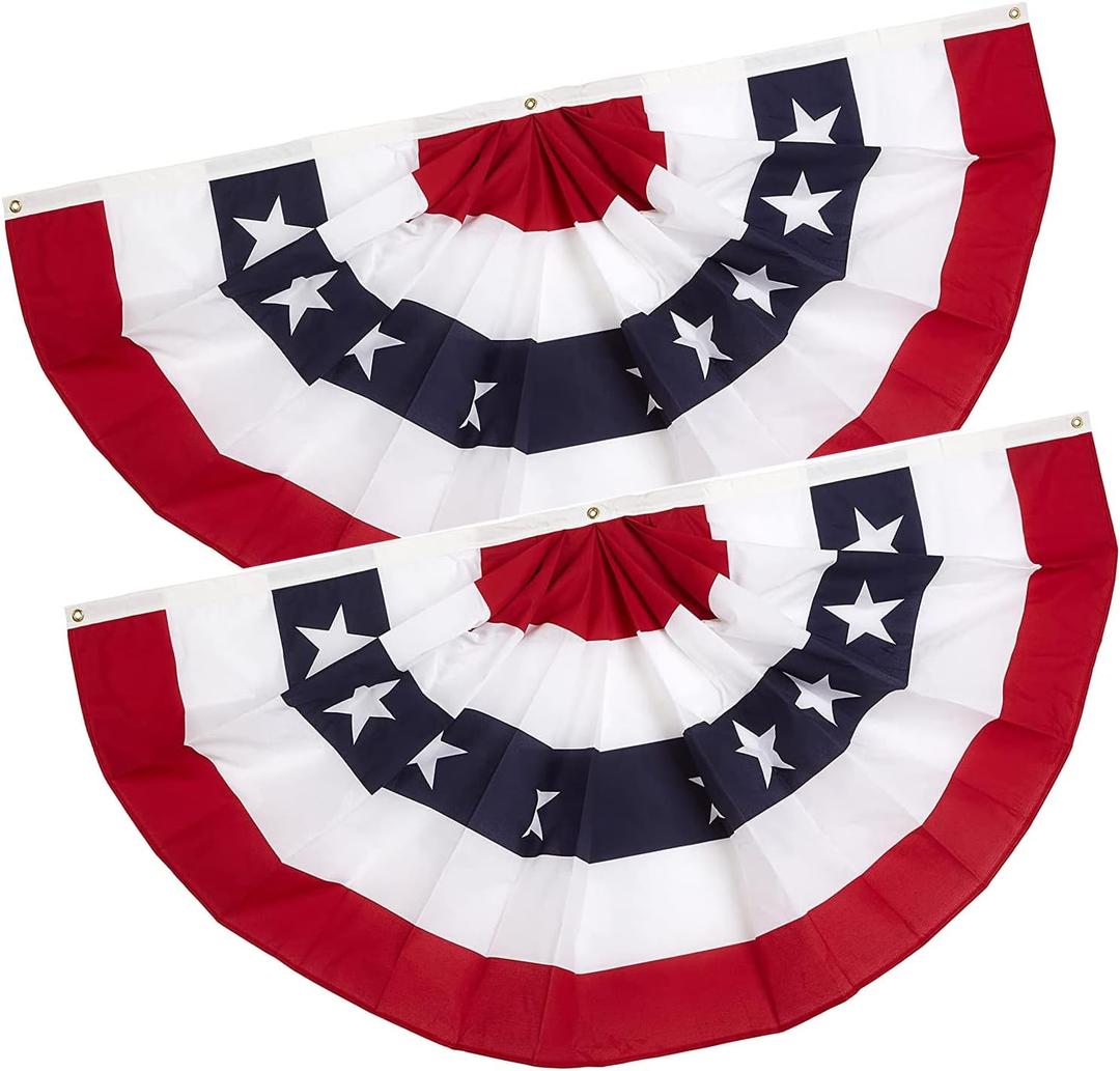 3x6 Ft American Pleated Fan flags 4th of July Decorations Memorial Day Bunting Flags outdoor- Half Banner Patriotic flag USA porche Flags 2-Pack