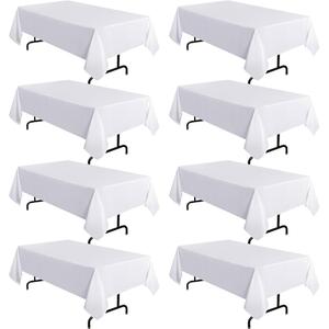 8 Pack White Table Cloth Rectangular Tablecloths for 8 Foot Rectangle Tables, Wrinkle Resistant White Tablecloth Washable Polyester Fabric Table Covers for Buffet Wedding Party Banquet
