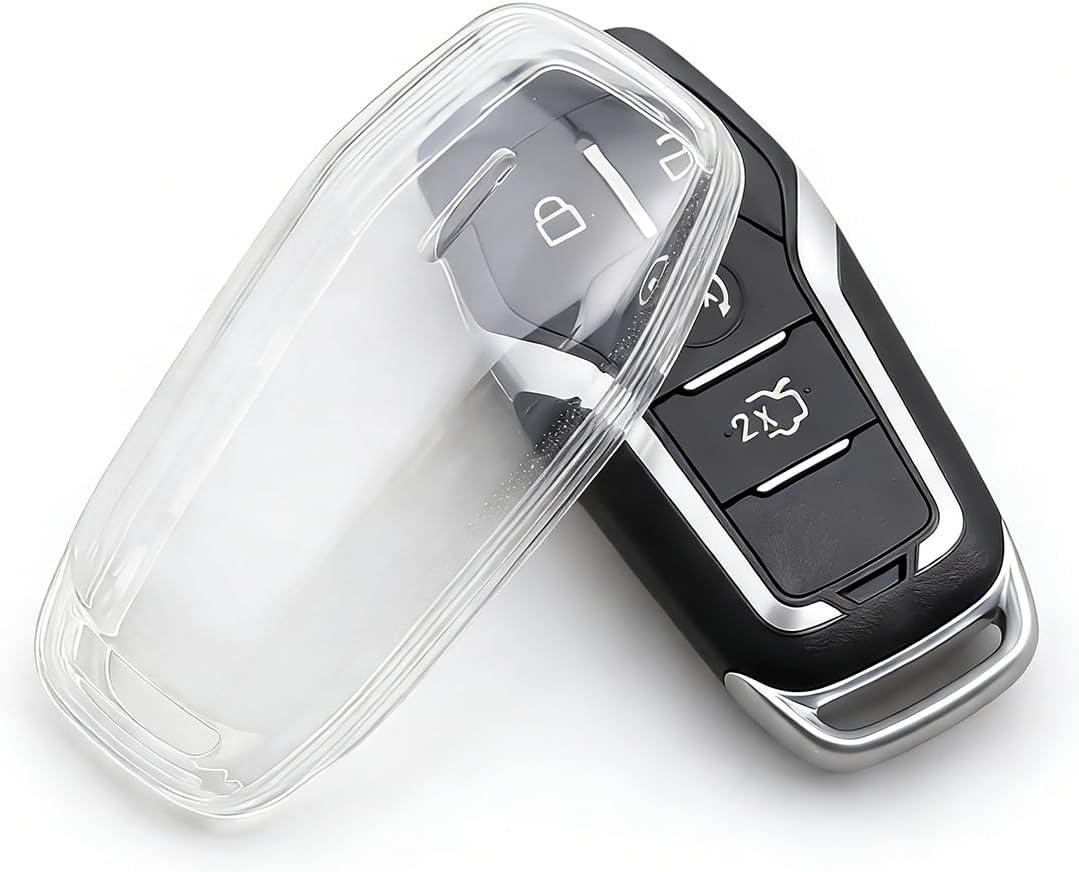2 x Soft Key Fob Case Cover Compatible for Ford Explorer Mustang Edge F150 Fusion Accessories, Key Shell Bag Compatible for MKX MKZ MKC accessory (Transparent White)