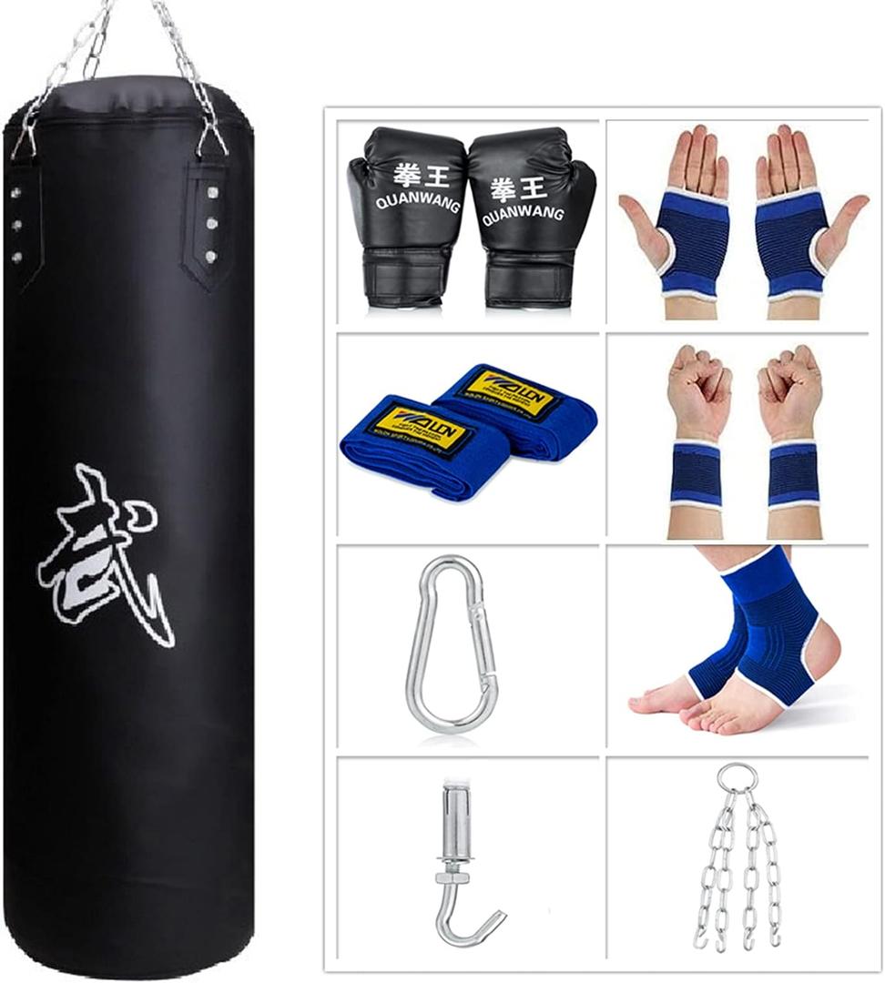 Punching Bag for Man Women Kids, Indoor/Garden Boxing Bag Unfilled Heavy Bag Set with Punching Gloves, Chain, Ceiling Hook for MMA, Kickboxing, Muay Thai, Karate, Taekwondo (4ft, Black)