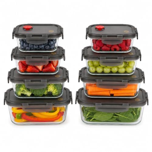 Clutterix Borosilicate Glass Airtight Food Storage Containers with Vented Lids, Assorted Set of 7(Rectangular &  Square)
