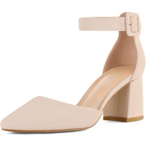 mysoft Women's Pointed Toe Low Chunky Heels Closed Toe Ankle Strap Dress Pump Shoes  (8.5, Light Nude Pu)