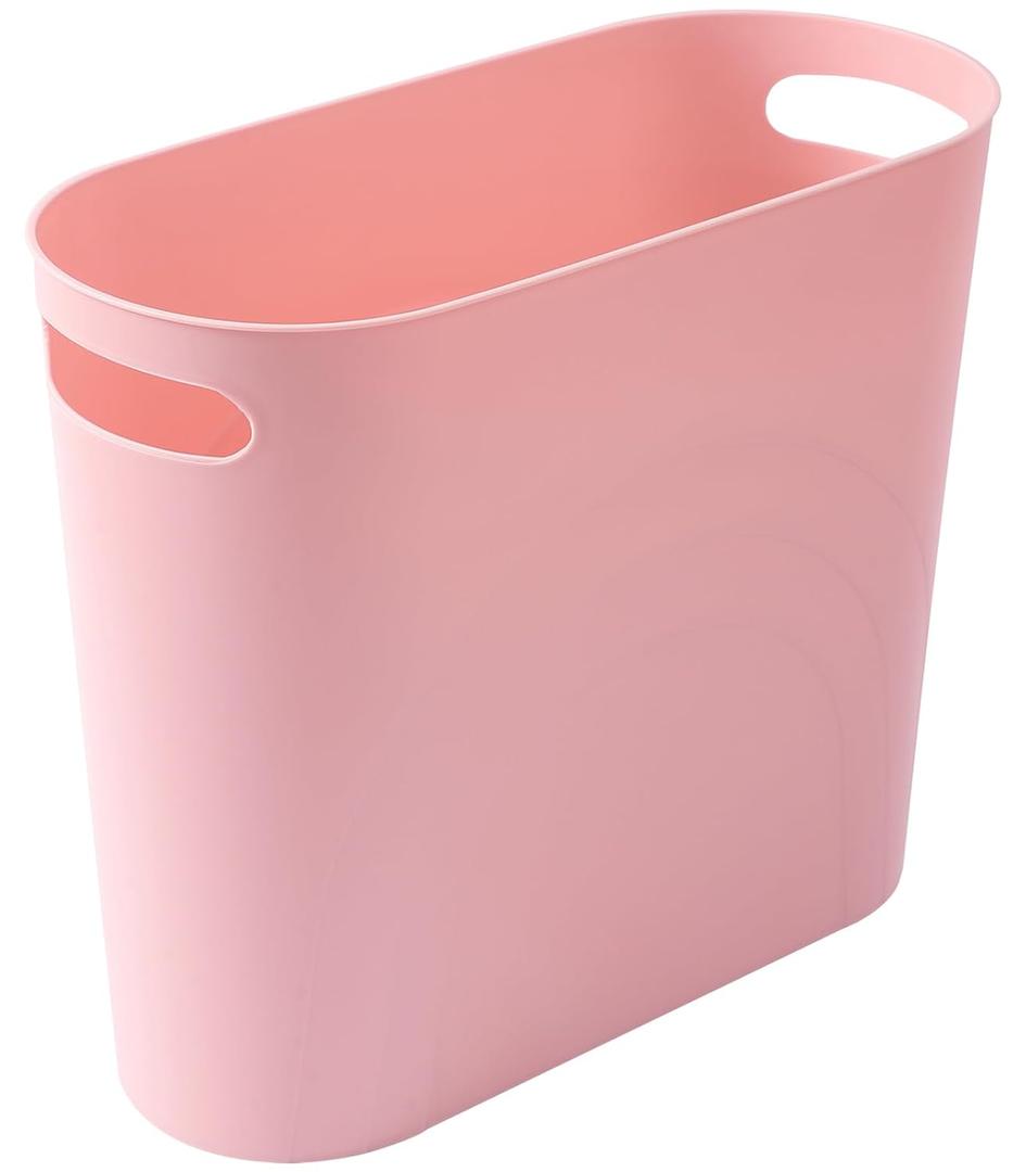 rejomiik Small Trash Can, 3.5 Gallon Slim Garbage Can Plastic Waste Basket with Handles Container Bin for Narrow Spaces Bathroom, Bedroom, Kitchen, Office at Home, Rosette Pink (1 pack)