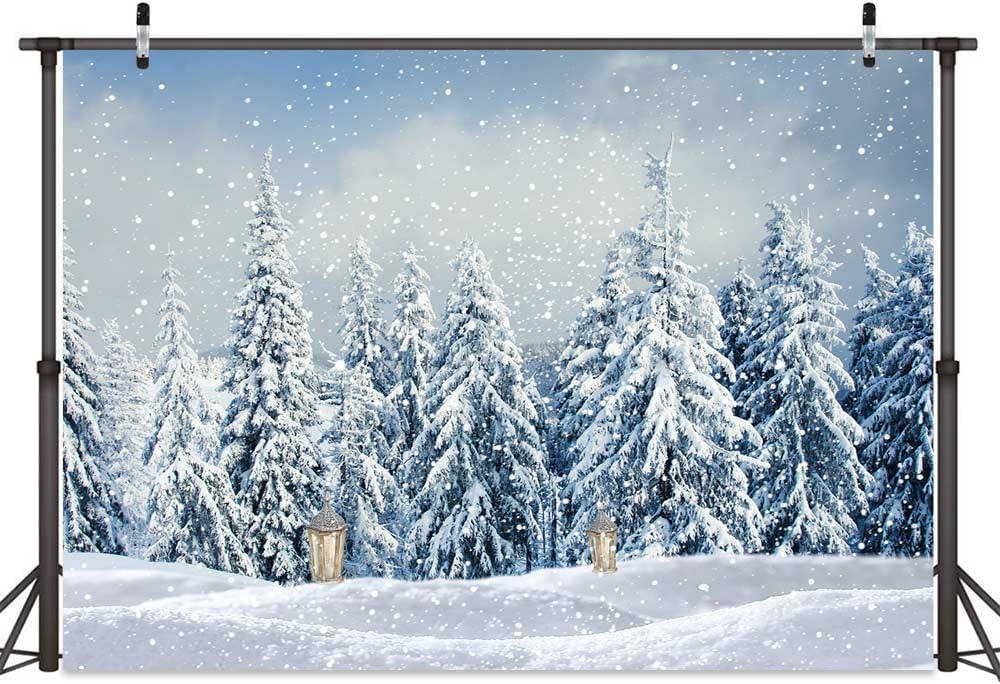 Forest Backdrop Christmas Snow Winter Wonderland Snowflake Pine Tree Photography Backdrops New Year Event Party Decorations Banner Holiday Photo Background Photo Props 10X8ft (White)