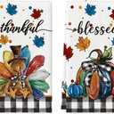 Artoid Mode Buffalo Plaid Turkey Thanksgiving Kitchen Towels Dish Towels, 18x26 Inch Fall Leaves Pumpkin Decoration Hand Towels Set of 2