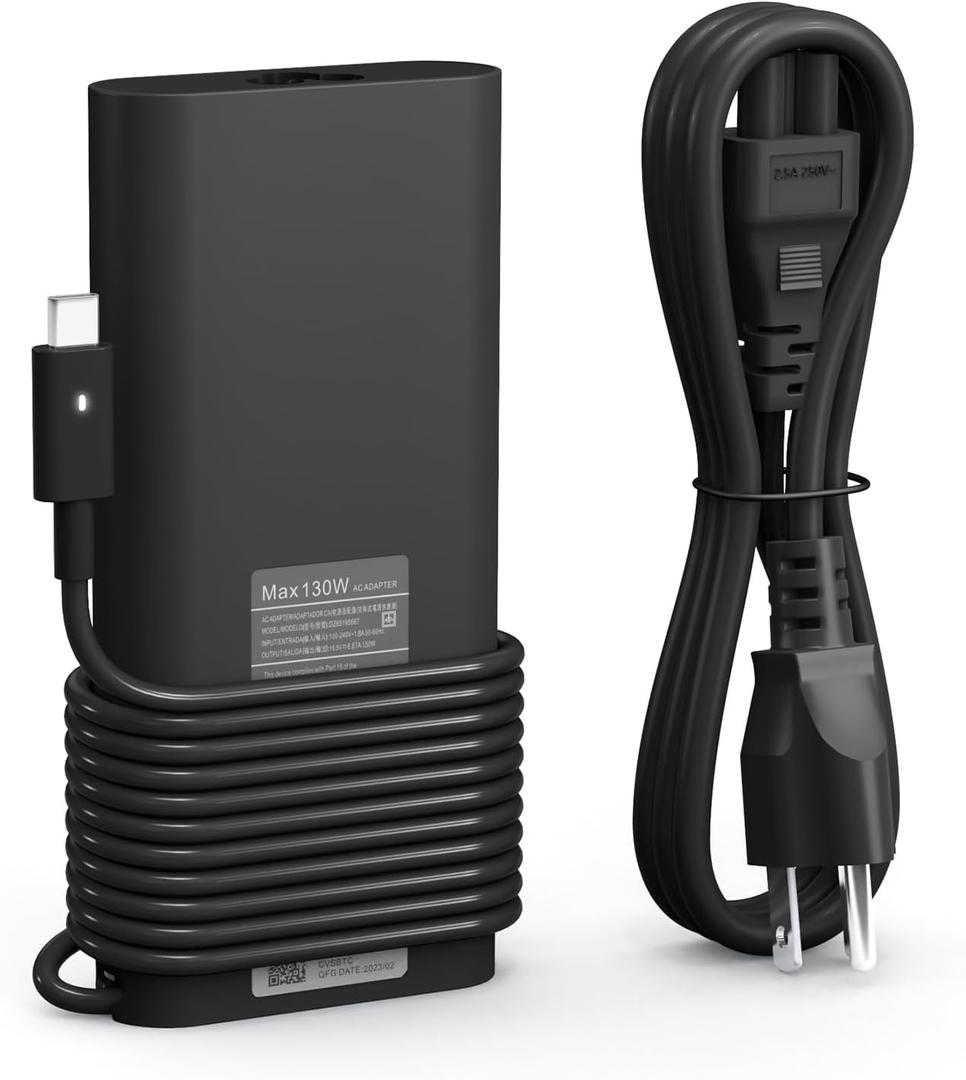 130W USB Type C Laptop Charger Compatible with Dell XPS 15 9575 9520 9510 9500 17 9720 9710 9700 Precision 5530 5550 5560 5570 5750 5760 3560 Latitude 5411 5421 5511 5520 5521 Power Cord
