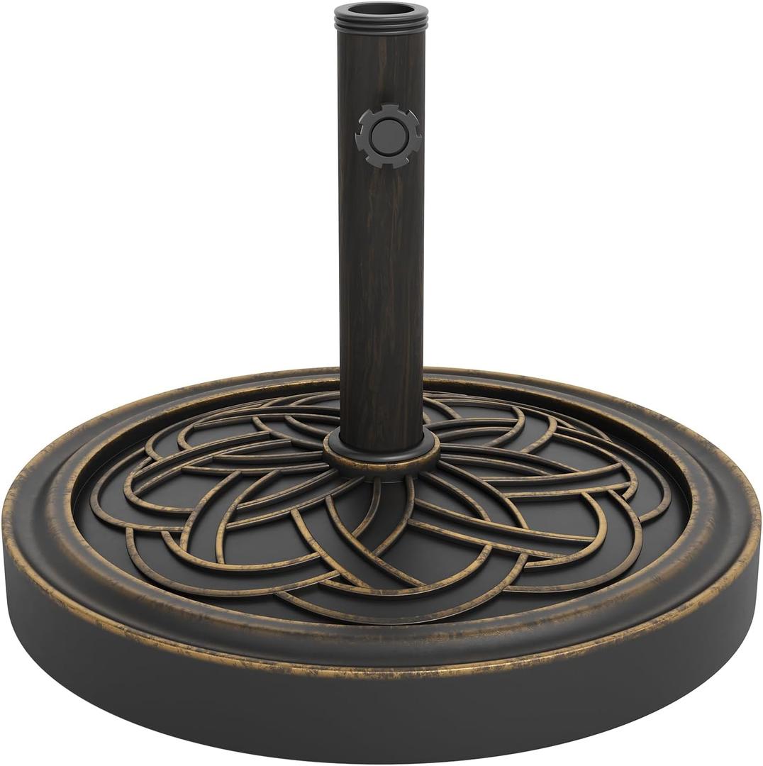 Garvee Round Patio Umbrella Base, 20" 26.5LB Heavy Weight Stand Antiqued Umbrella Stand with Adjustable Pole Adapters Fits 1.5" to 2.1" Poles for 7.5-11FT Umbrellas for Outdoor Deck Poolside, Bronze