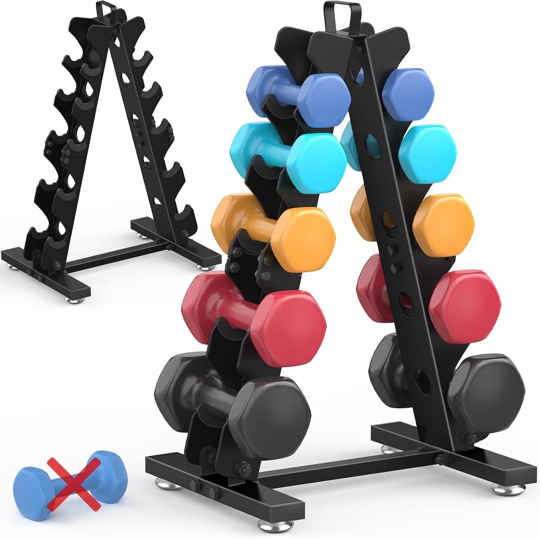 TomCare 6-Tier|5-Tier|4-Tier Dumbbell Rack Stand Only, Weight Rack for Home Gym Storage Stand for Weights Metal A-Frame Strength Training Dumbbell Holder with Handle (Dumbells not Included)