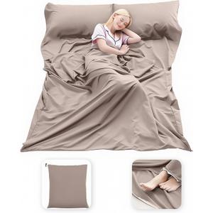 MongByYa Sleeping Bag Liner Lightweight Compact Sleeping Bag Sack Portable Clean Travel Sheet Camping Sleep Sheet for Backpacking Hotel Hiking (Light Khaki, 82.7” X 70.9”)